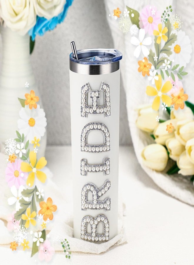Zhehao Bride Cups Tumbler 20 oz Bachelorette Gift for Bride Tumblers Stainless Steel Mrs Cup with Lid Straw Bridal Gifts Mrs Water Bottle for Bridal Shower Engagement Party(White,Pearl Bride) - Image 5